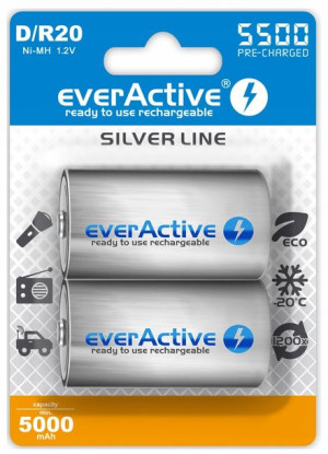 2x Akumulatorki Ni-mh Everactive R20 D 5500 Mah