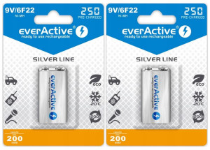 2x AKUMULATORKI everActive 9V 6F22 250 mAh BATERIE