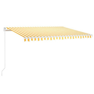 Ręcznie zwijana markiza z LED, 450 x 300 cm, żółto-biała