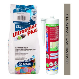 MAPEI fuga ULTRACOLOR PLUS 2kg + silikon MAPESIL AC-SC 116 szałwiowy szary