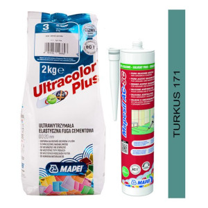 MAPEI fuga ULTRACOLOR PLUS 2kg + silikon MAPESIL AC-SC 171 turkus