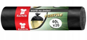 Worki na śmieci odpady czarne 60L 20szt HDPE