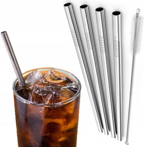 4x Słomki Metalowe 21cm Proste Do Drinków + Wycior