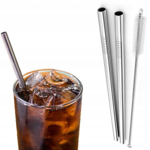 2x Słomki Metalowe 21cm Proste Do Drinków + Wycior