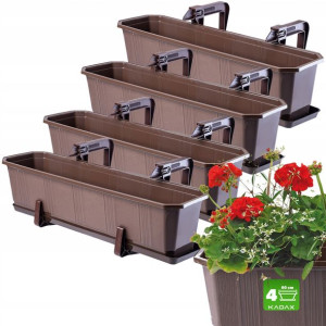 Kadax 4x Skrzynka Balkonowa 60cm Uchwyty Brązowa
