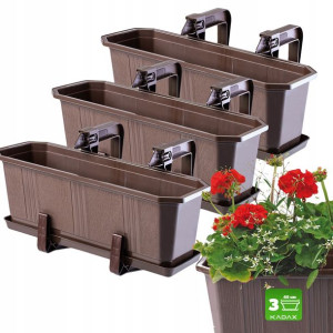 Kadax 3x Skrzynka Balkonowa 40cm Uchwyty Brązowa