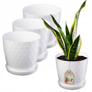 Kadax 3x Doniczka 16cm Osłonka + Podstawka Biała