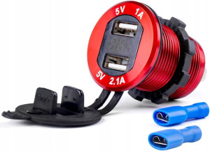 Gniazdo Motocykl Auto Ładowarka 2xusb Woltomierz