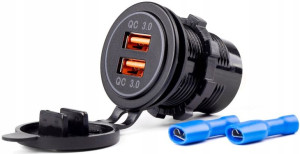 Ładowarka Samochodowa Do Motocykla 2x Usb Qc Amio
