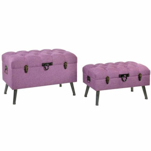 Taboret DKD Home Decor   Metal Poliester Fuksja Drewno MDF