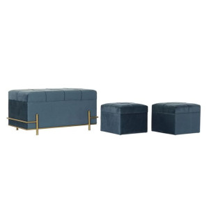 Taboret DKD Home Decor Piana Niebieski Metal Poliester Aksamit Drewno MDF