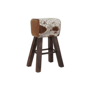 Taboret DKD Home Decor Czarny Drewno Brązowy Skóra Biały (50 x 35 x 75 cm)