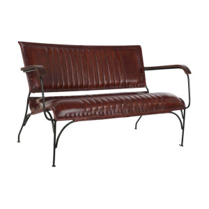 Ława z Oparciem DKD Home Decor Metal Drewno Brązowy Skóra (127 x 70 x 74