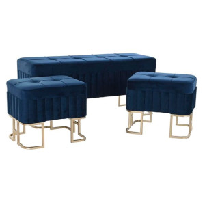 Taboret DKD Home Decor   Niebieski Metal Aksamit (110 x 40 x 47 cm)