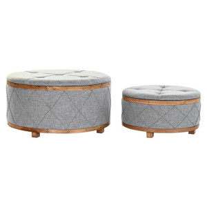 Taboret DKD Home Decor   Naturalny Drewno Poliester Jasnoszary (80 x 80
