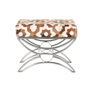 Taboret DKD Home Decor Srebrzysty Brązowy Stal Skóra Biały (53 x 40 x 43