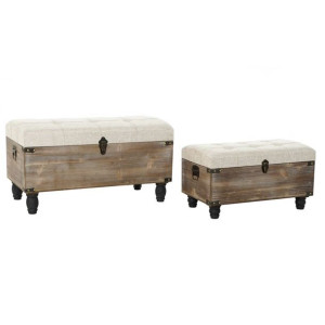 Skrzynia ławka DKD Home Decor 2 Części Beżowy Drewno Poliester (80 x 40