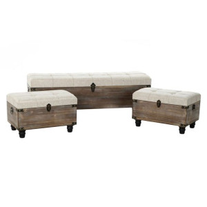Foot-of-bed Bench DKD Home Decor Brązowy Krem 3 Części Drewno Poliester