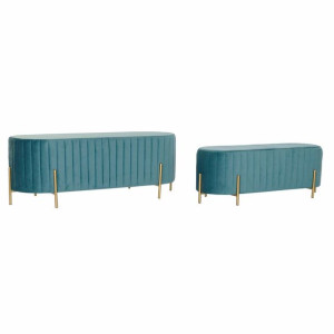 Taboret DKD Home Decor   Niebieski Złoty Metal Poliester Aksamit