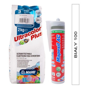 MAPEI fuga ULTRACOLOR PLUS 2kg + silikon MAPESIL AC 100 biały