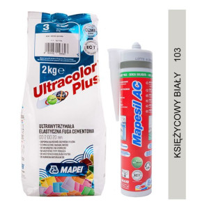 MAPEI fuga ULTRACOLOR PLUS 2kg + silikon MAPESIL AC 103 księżycowy biały