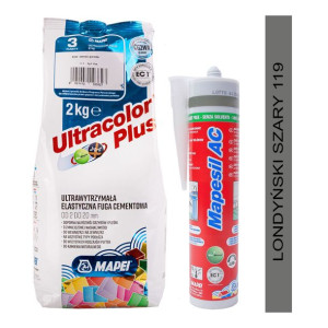 MAPEI fuga ULTRACOLOR PLUS 2kg + silikon MAPESIL AC 119 londyński szary