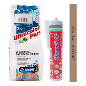 MAPEI fuga ULTRACOLOR PLUS 2kg + silikon MAPESIL AC 135 złoty pył