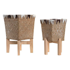 Zestaw garnków DKD Home Decor 22 x 22 x 35 cm Naturalny Drewno Boho
