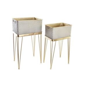 Zestaw doniczek DKD Home Decor Szary Złoty Metal Arabia (40,5 x 31 x 76 cm)