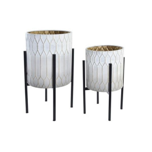 Zestaw garnków DKD Home Decor Czarny Złoty Metal Biały Dwuowy Nowoczesny
