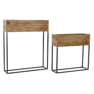 Zestaw doniczek DKD Home Decor Jodła Czarny Metal Brązowy Cottage (2 Sztuk