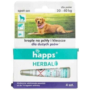 Bros Happs Herbal, krople na pchły i kleszcze dla psów dużych 20-40kg 4 szt