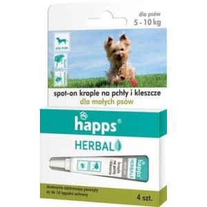 Bros Happs Herbal, krople na pchły i kleszcze dla psów małych 5-10 kg, 4szt