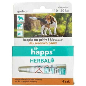Bros Happs Herbal krople na pchły i kleszcze dla psów średnich 10-20kg 4szt