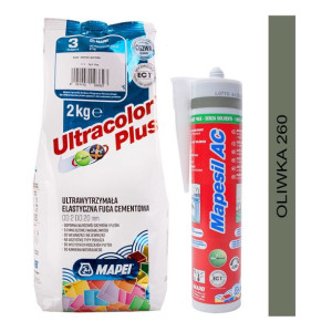 MAPEI fuga ULTRACOLOR PLUS 2kg + silikon MAPESIL AC 260 oliwka