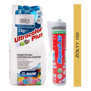 MAPEI fuga ULTRACOLOR PLUS 2kg + silikon MAPESIL AC 150 żółty
