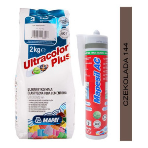 MAPEI fuga ULTRACOLOR PLUS 2kg + silikon MAPESIL AC 144 czekolada