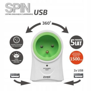 Listwa zasilająca Ever Spin obrotowa 2 x USB