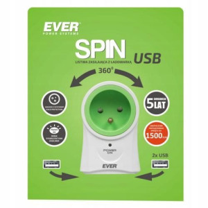 EVER Listwa zasilająca obrotowa SPIN + 2xUSB