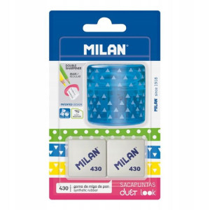 Milan Temperówka DUET niebieska + 2 gumki 430