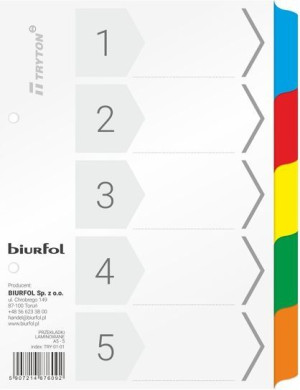 BIURFOL Przekładki A5 - 5 laminowane