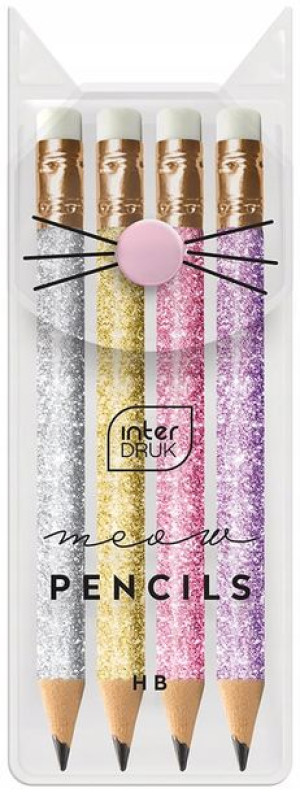 Interdruk Ołówki z gumką mini 4szt GLITTER