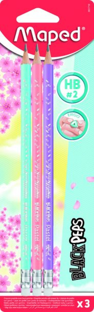 Ołówek Z Gumką Blackpeps Pastel Hb 3 Szt Maped