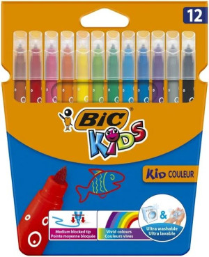 Flamastry 12 Kolorów Zmywalne Kid Couleur Bic