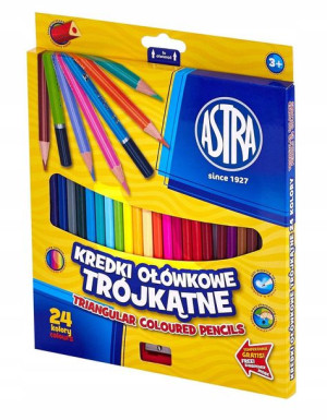 Kredki Ołówkowe Trójkątne 24 Kolory Astra