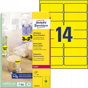 Usuwalne Etykiety Neonowe Avery 25Ark 99,1X38,1