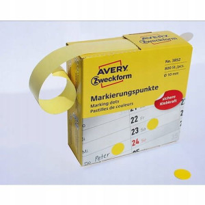 Kółka w dyspenserze Avery 10mm 3852 żółte