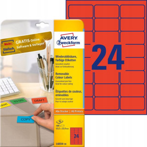 Etykiety Do Oznaczania Avery 63,5x33,9 Mm Czerwone
