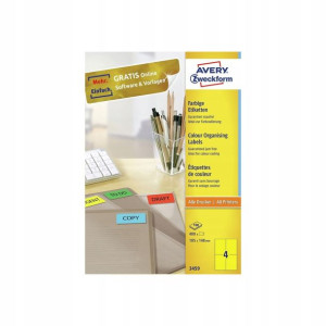 Etykiety A4 100 arkuszy 105 x 148 mm żółte Avery