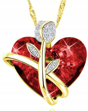 Naszyjnik Złoty 925 Swarovski Serce Róża